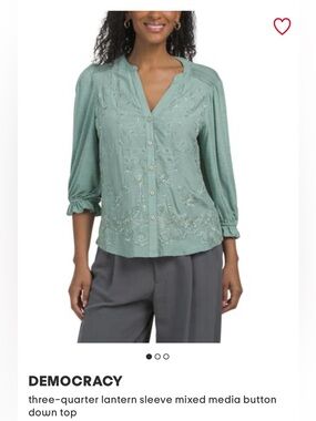Democracy Sage Green Embroidered Blouse